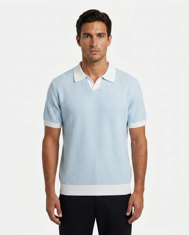 Azzurro Twill-Knit Polo