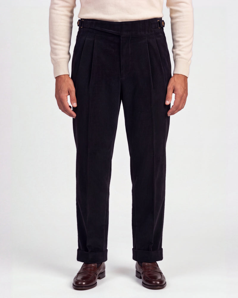 Cervo Pleated Corduroy Gurkha Pants - Black