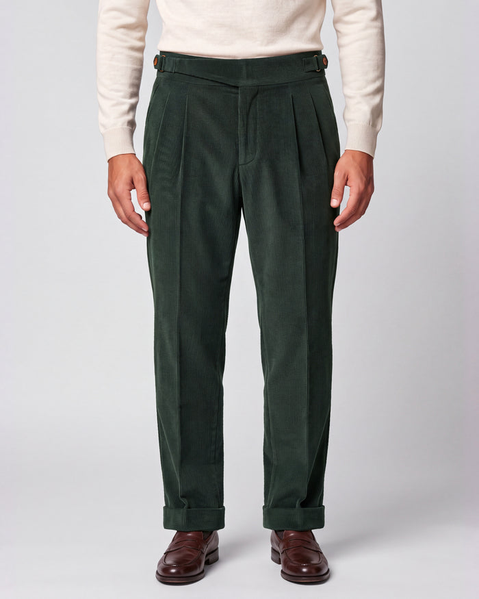 Cervo Pleated Corduroy Gurkha Pants - Green