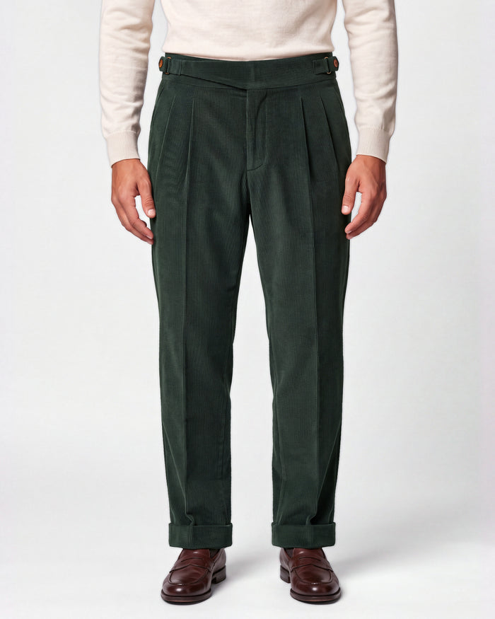 Cervo Pleated Corduroy Gurkha Pants - Green