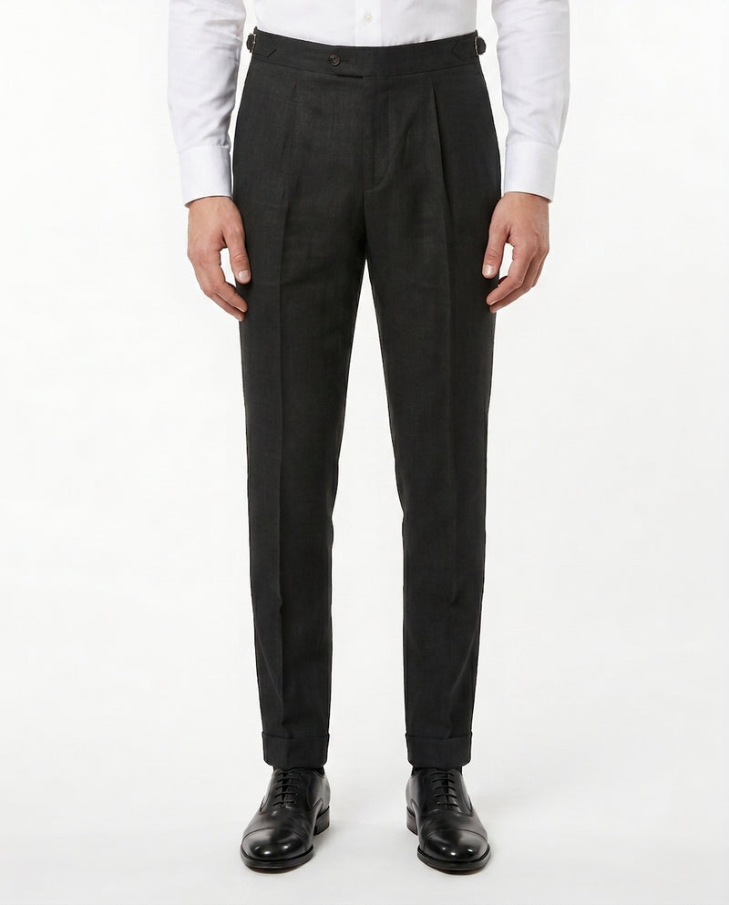 Pleated Linen Trouser - Charcoal