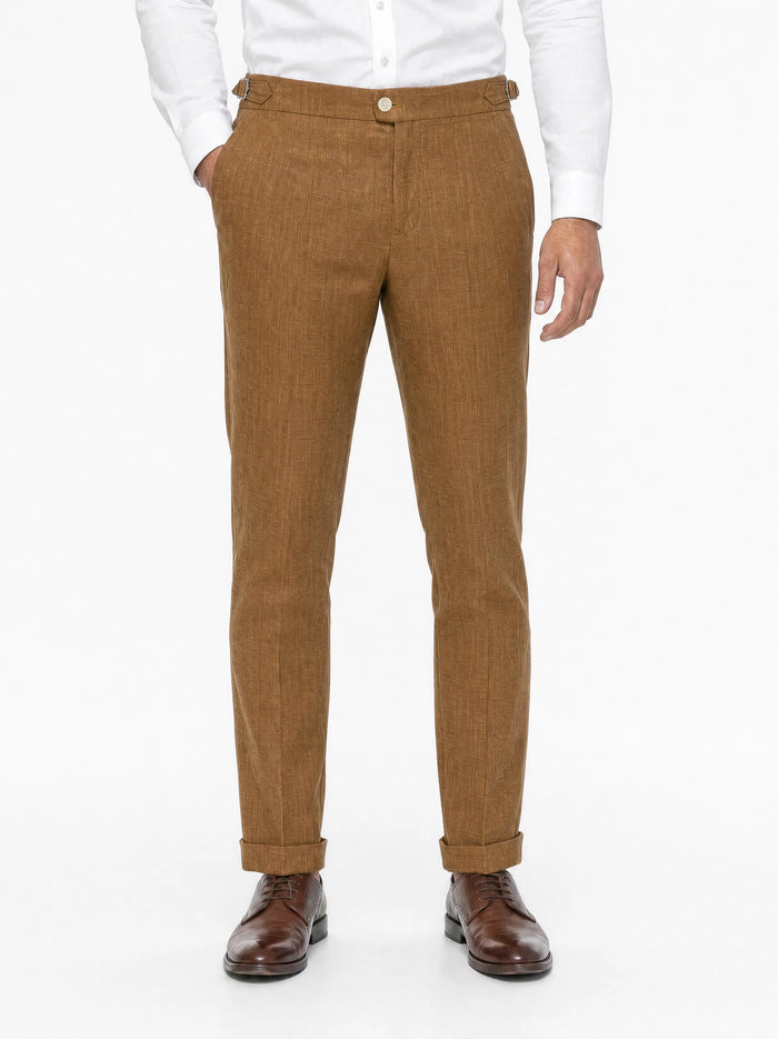 Pleated Linen Trousers, Cognac
