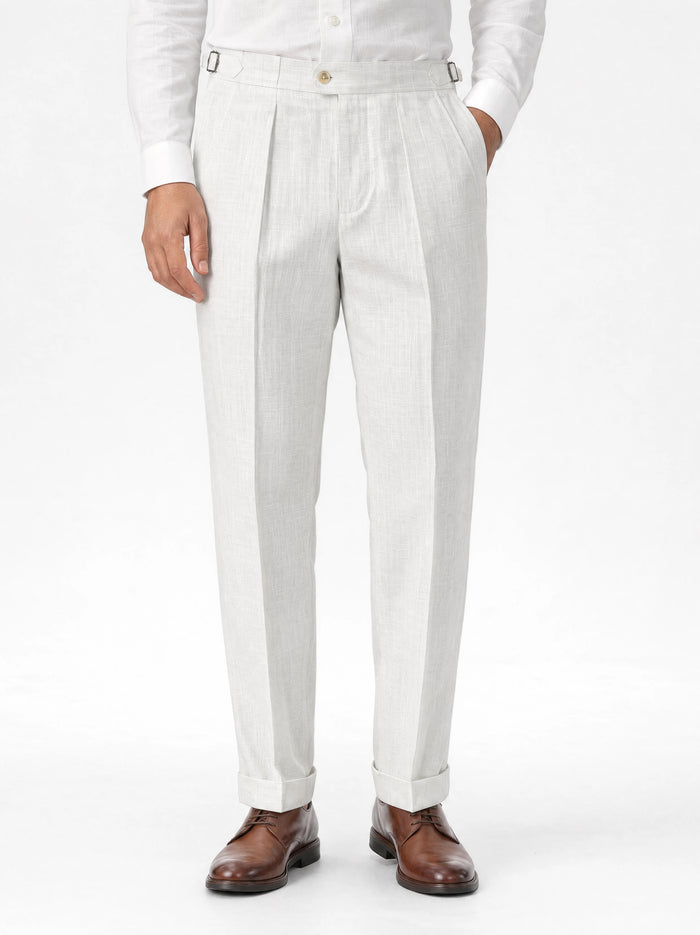 Pleated Linen Trousers, Ivory