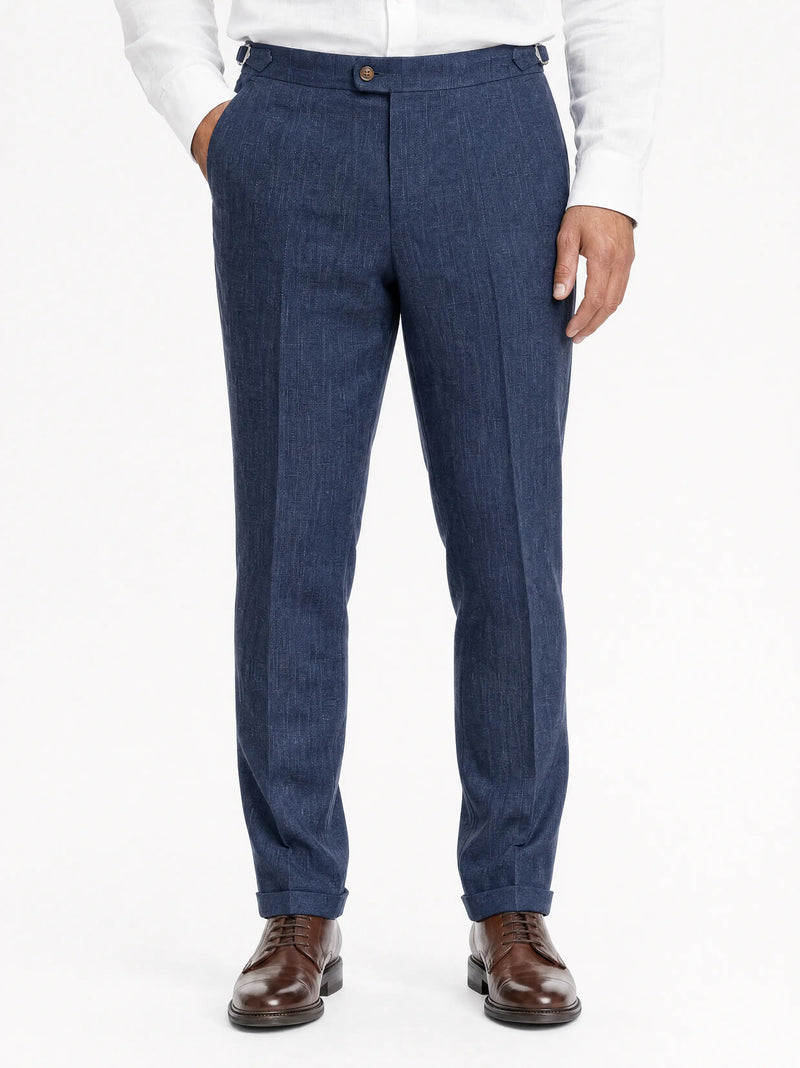 Pleated Linen Trousers, Navy