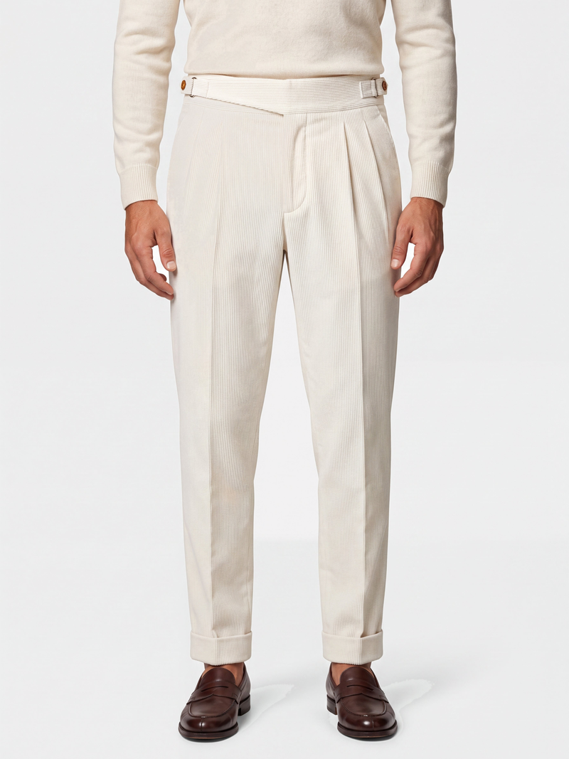 Cervo Pleated Corduroy Gurkha Trouser - Cream