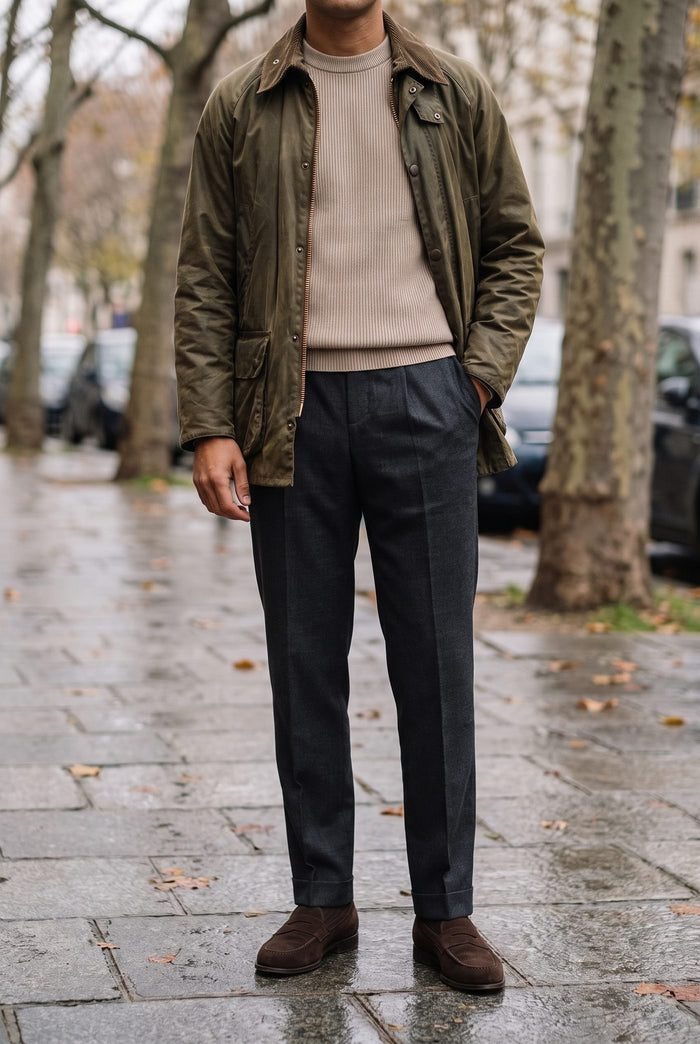 Look 8, Beige crew over black cotton
