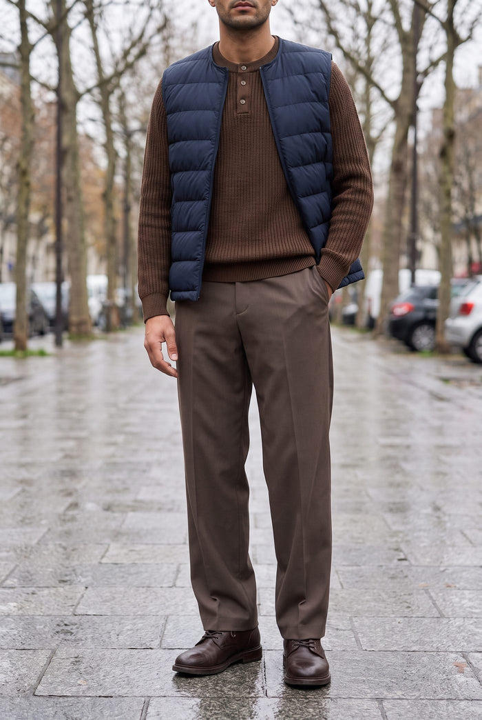 Look 19, Brown henley over brown wide-leg