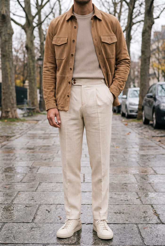 Look 25, Beige crew over sand cotton