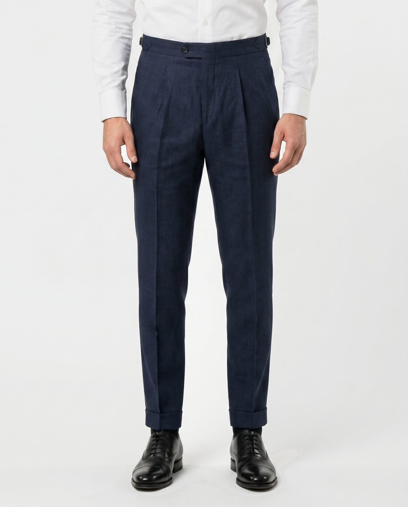 Pleated Linen Trousers, Navy