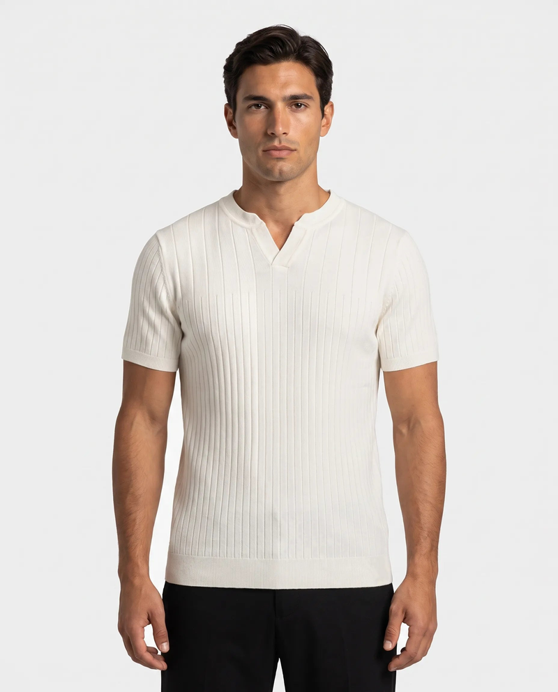 Ribbed Knit Tee, Cream