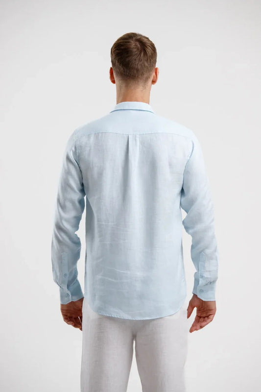 Pure Linen Long Sleeve Shirt - Sky Blue
