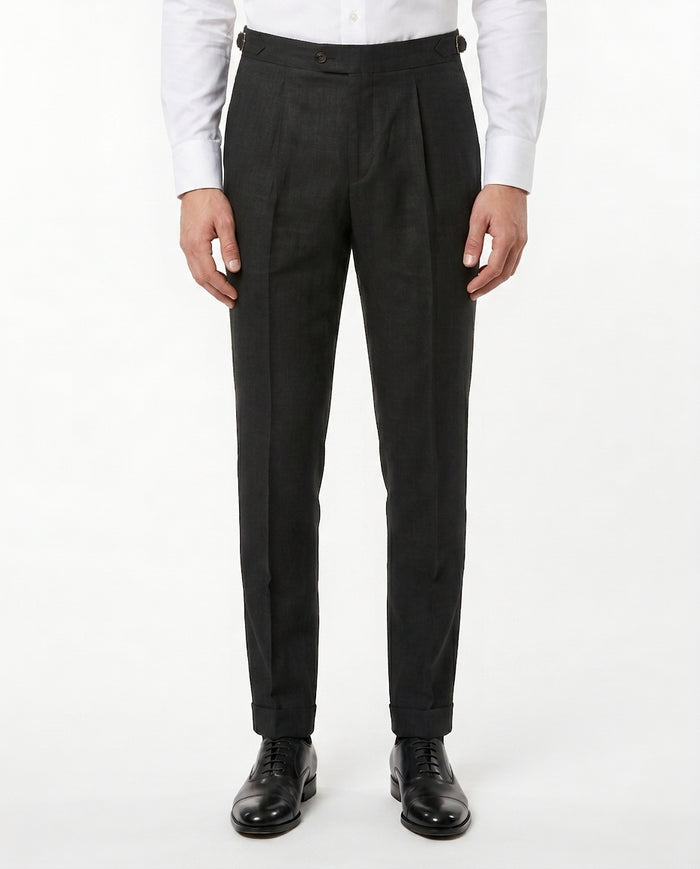 Pleated Linen Trousers, Black