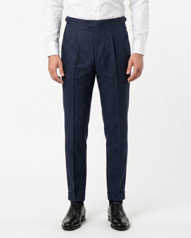 Pleated Linen Trouser - Navy