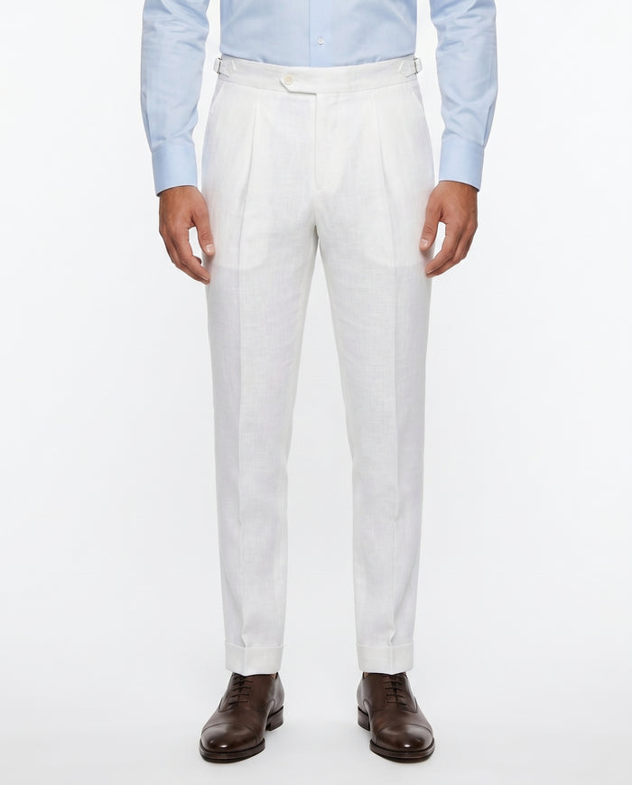 Pleated Linen Trousers, White