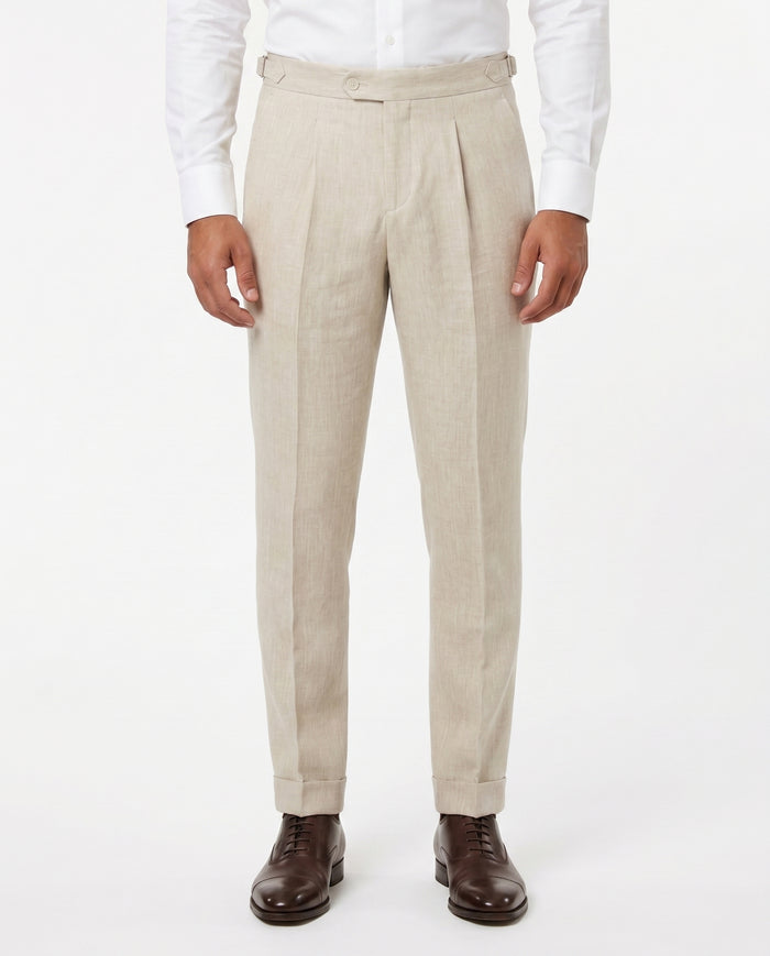 Pleated Linen Trousers, Sand