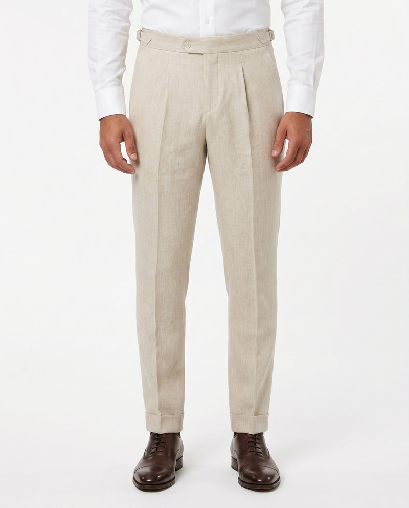 Pleated Linen Trouser - Sand