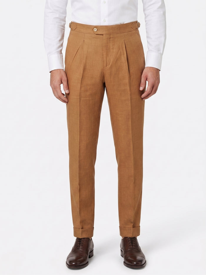 Pleated Linen Trousers, Cognac