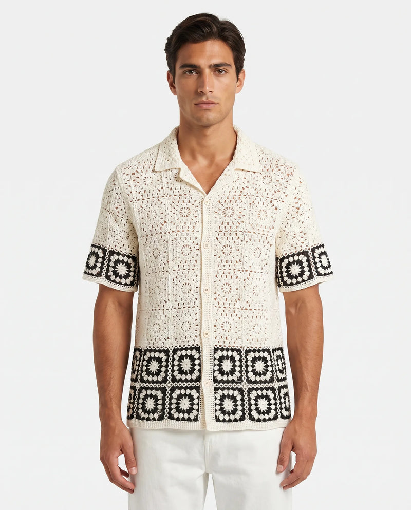 Granny-Square-Häkelshirt, Weiß