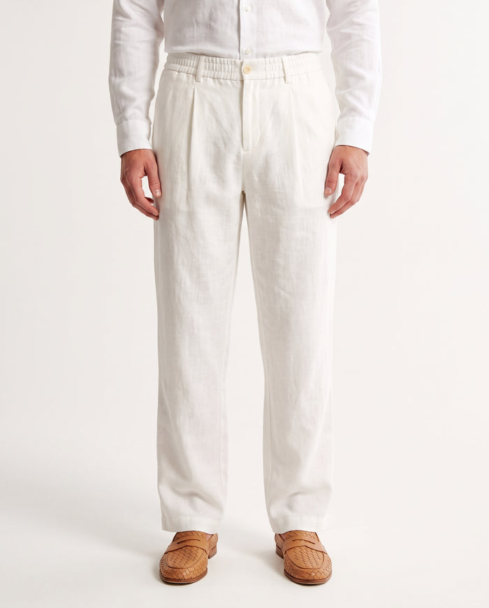 Procida Elastic-Waist Linen Trouser - White