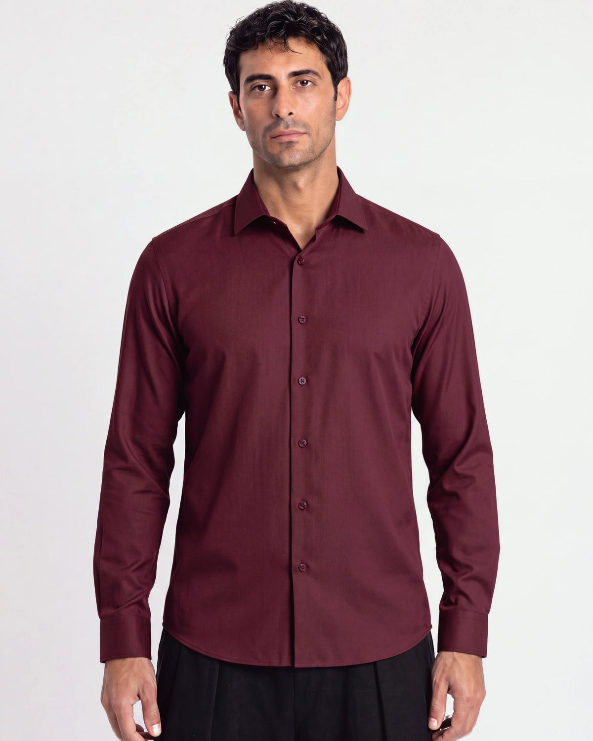 Fermo Non-Iron Stretch Long Sleeve Shirt - Maroon