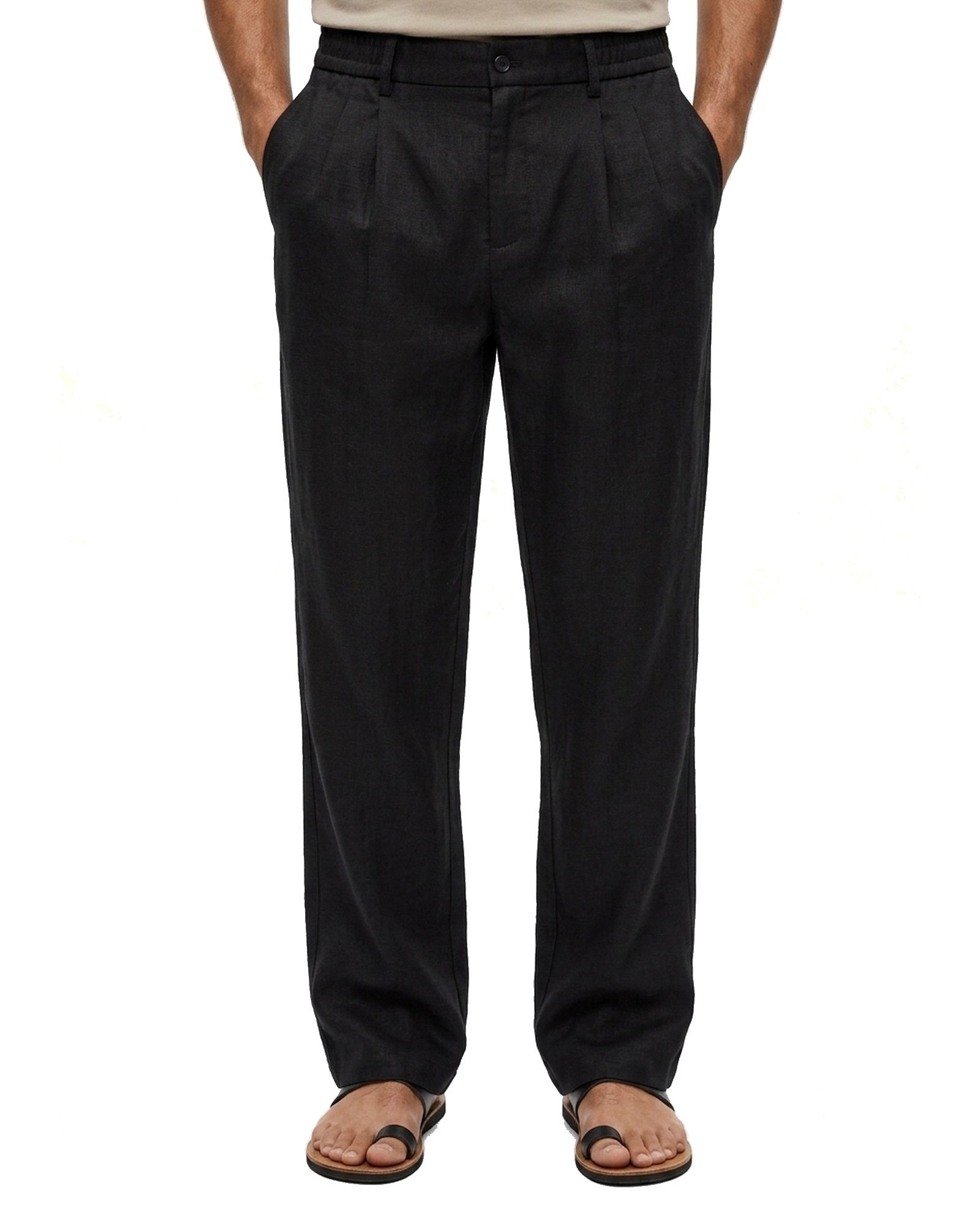 Procida Elastic-Waist Linen Trouser - Black
