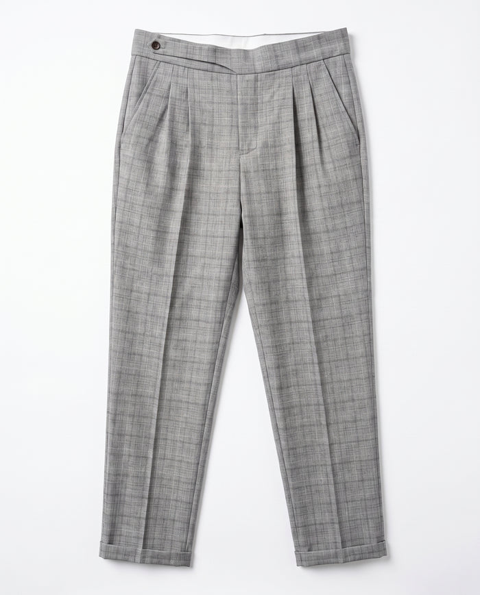 Capri Pleated Side-Tab Trouser - Grey Check