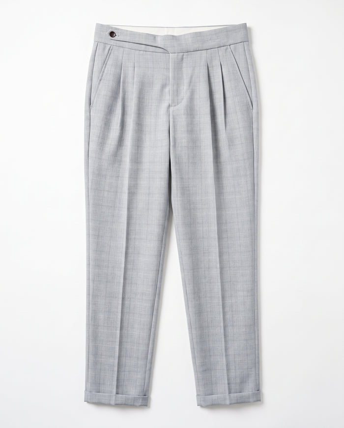 Capri Pleated Side-Tab Trouser - Light Silver Grey