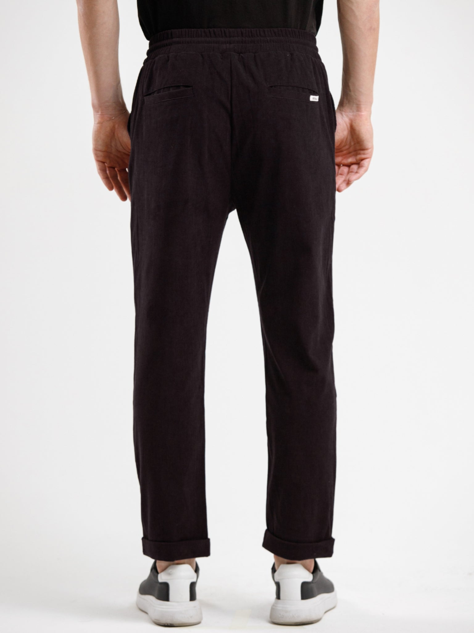 Mid Waist Corduroy Pant with Drawstring - Black