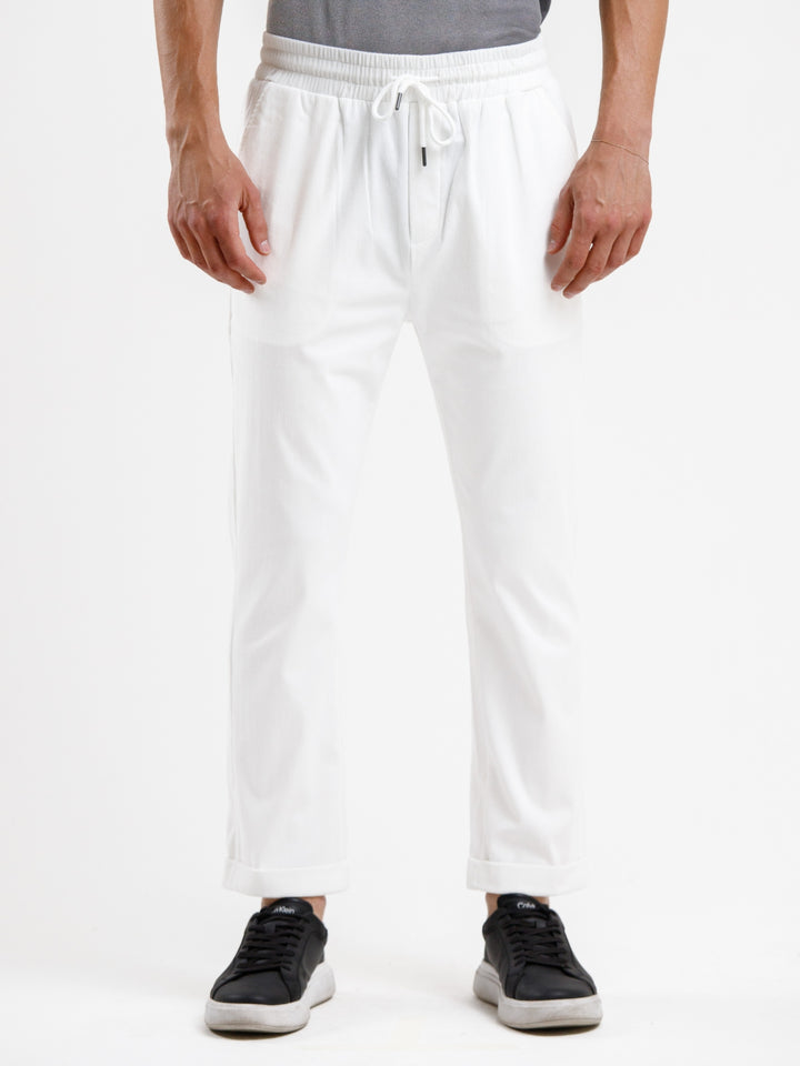 Mid Waist Corduroy Pant with Drawstring - White