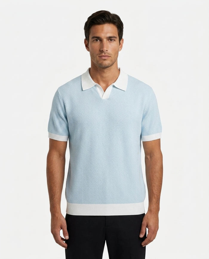 Azzurro Twill-Knit Polo
