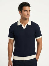 Contrast Collar Knit Polo - Navy view 2