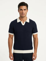 Contrast Collar Knit Polo - Navy view 1