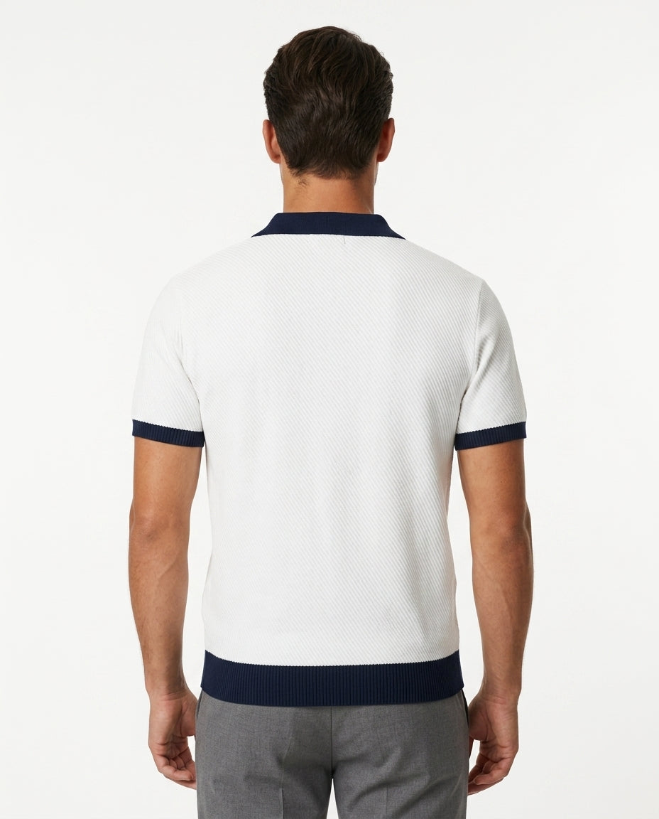 Contrast Collar Knit Polo - White
