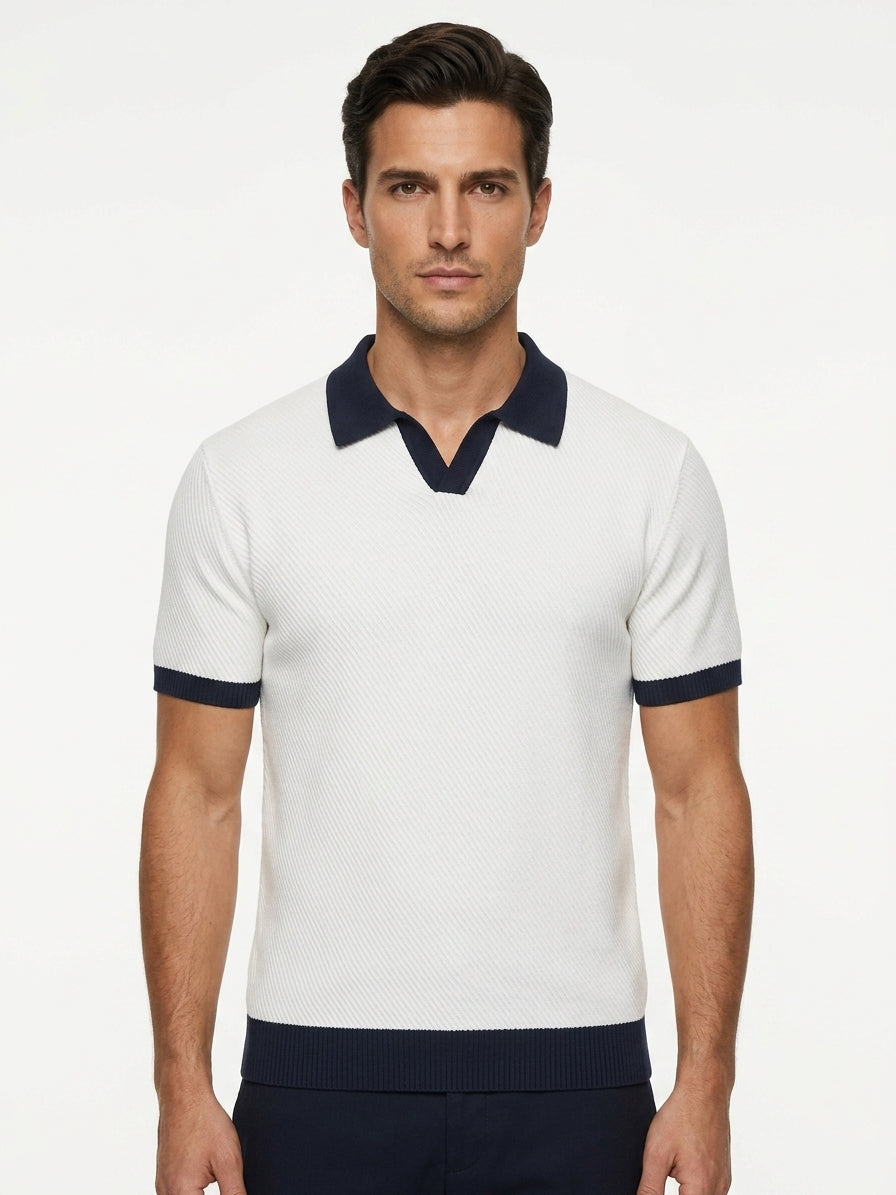 Contrast Collar Knit Polo - White