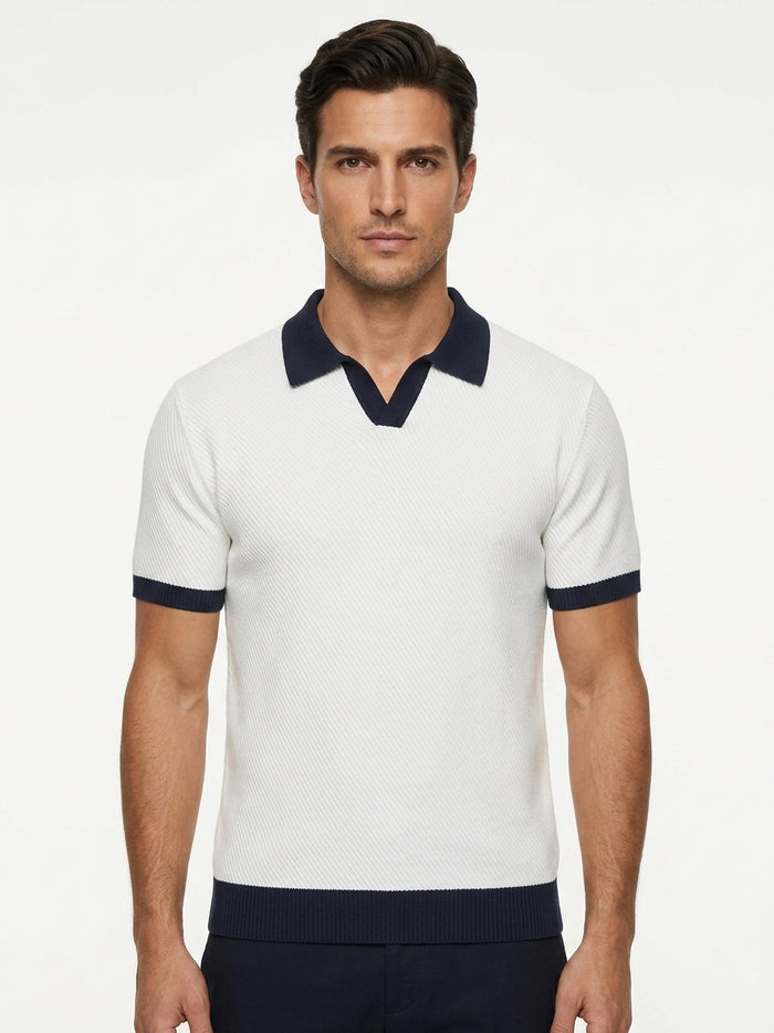 Contrast Collar Knit Polo - White