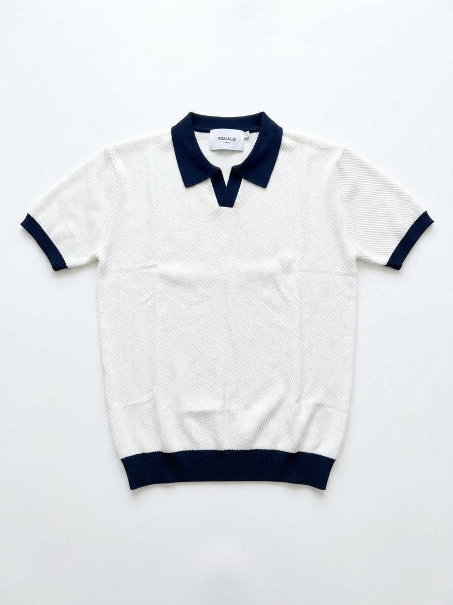 Contrast Collar Knit Polo - White