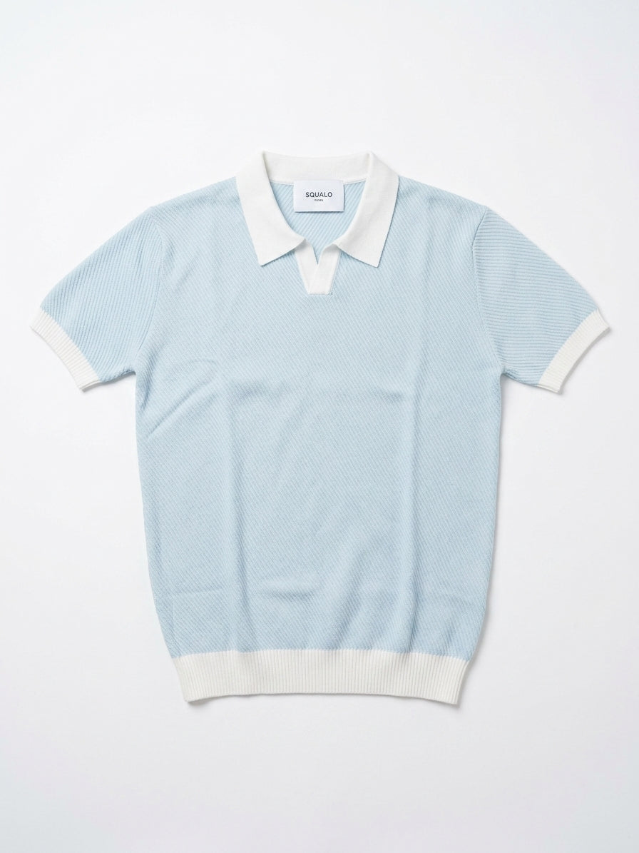 Contrast Collar Knit Polo - Sky