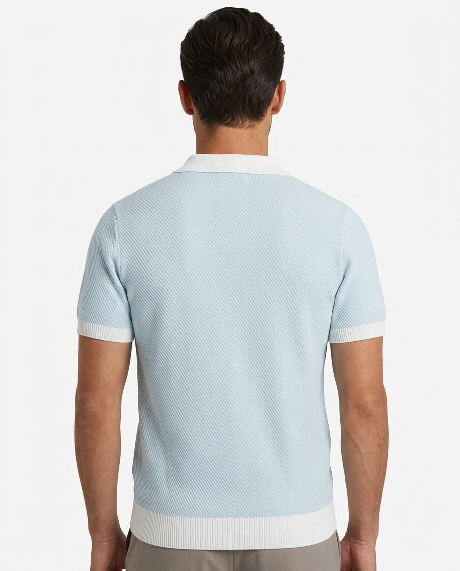 Contrast Collar Knit Polo - Sky
