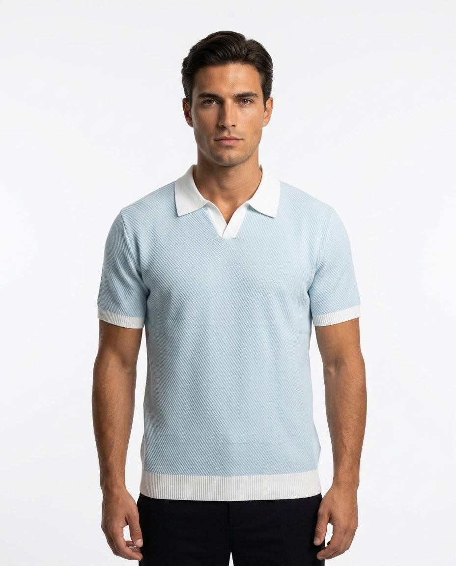 Contrast Collar Knit Polo - Sky