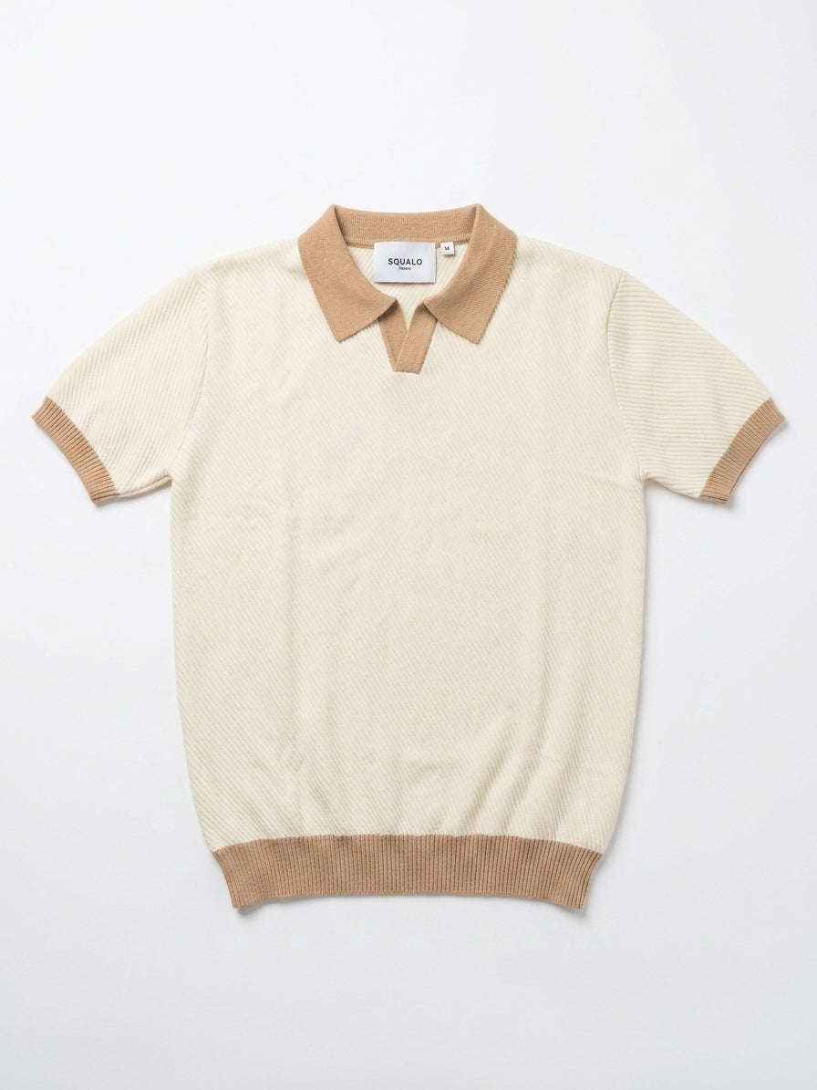Contrast Collar Knit Polo - Cream