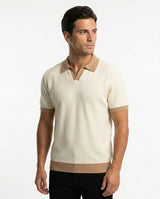 Contrast Collar Knit Polo - Cream view 3