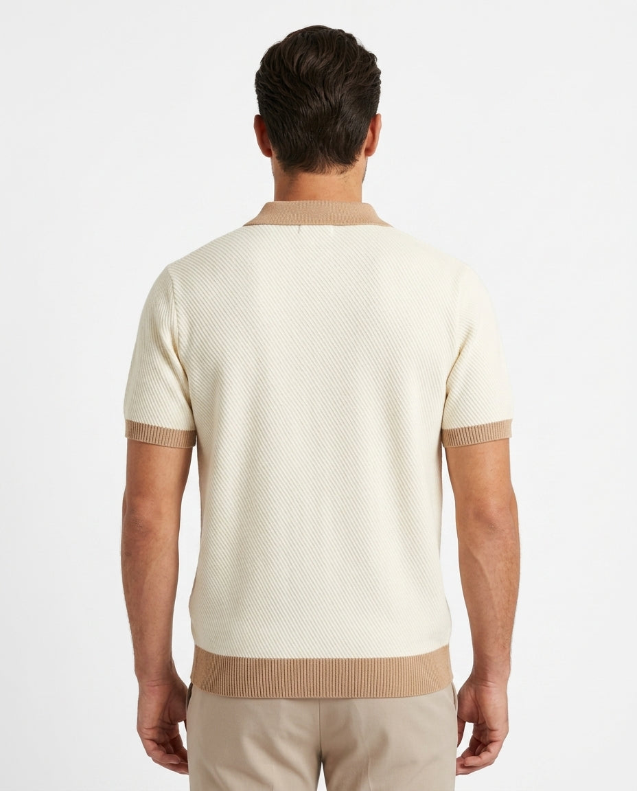 Contrast Collar Knit Polo - Cream