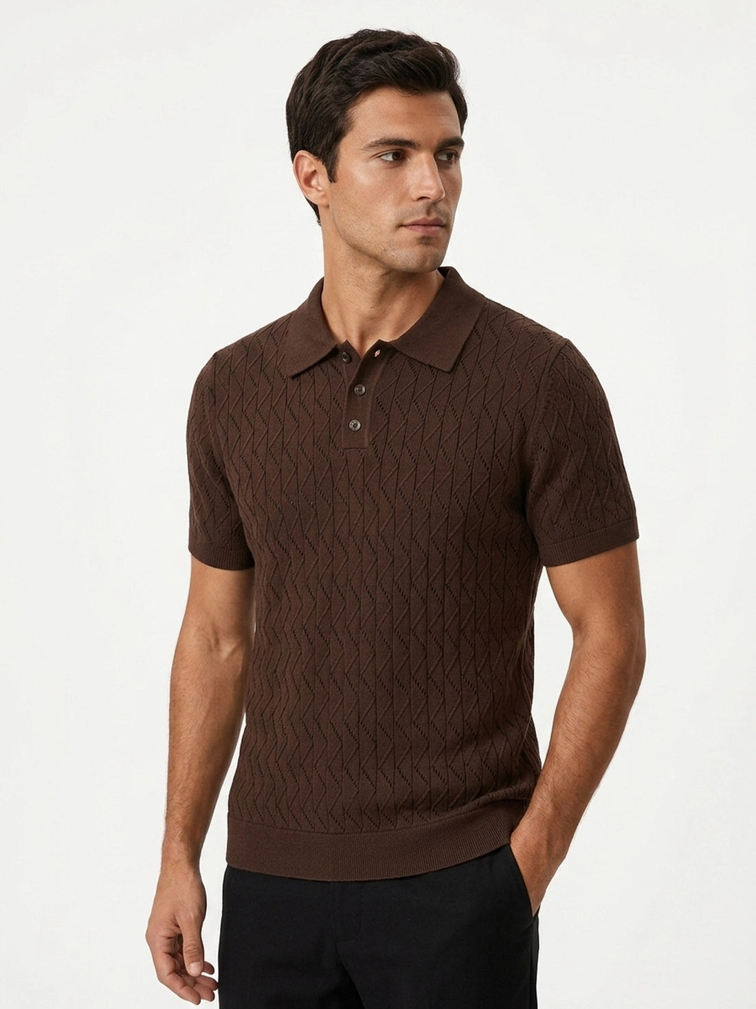 Open Collar Knit Polo