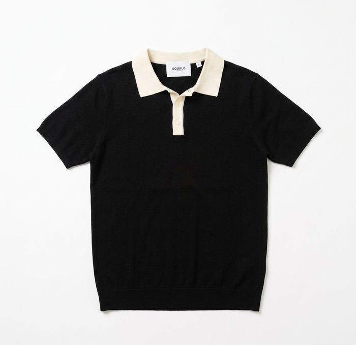 Black Contrast Collar Knit Polo