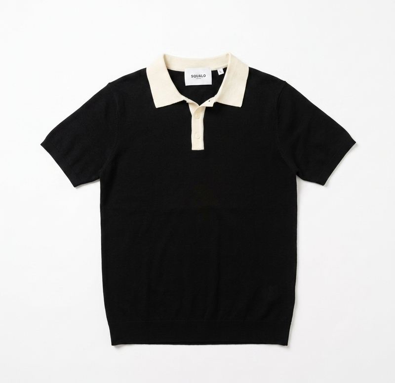 Black Contrast Collar Knit Polo