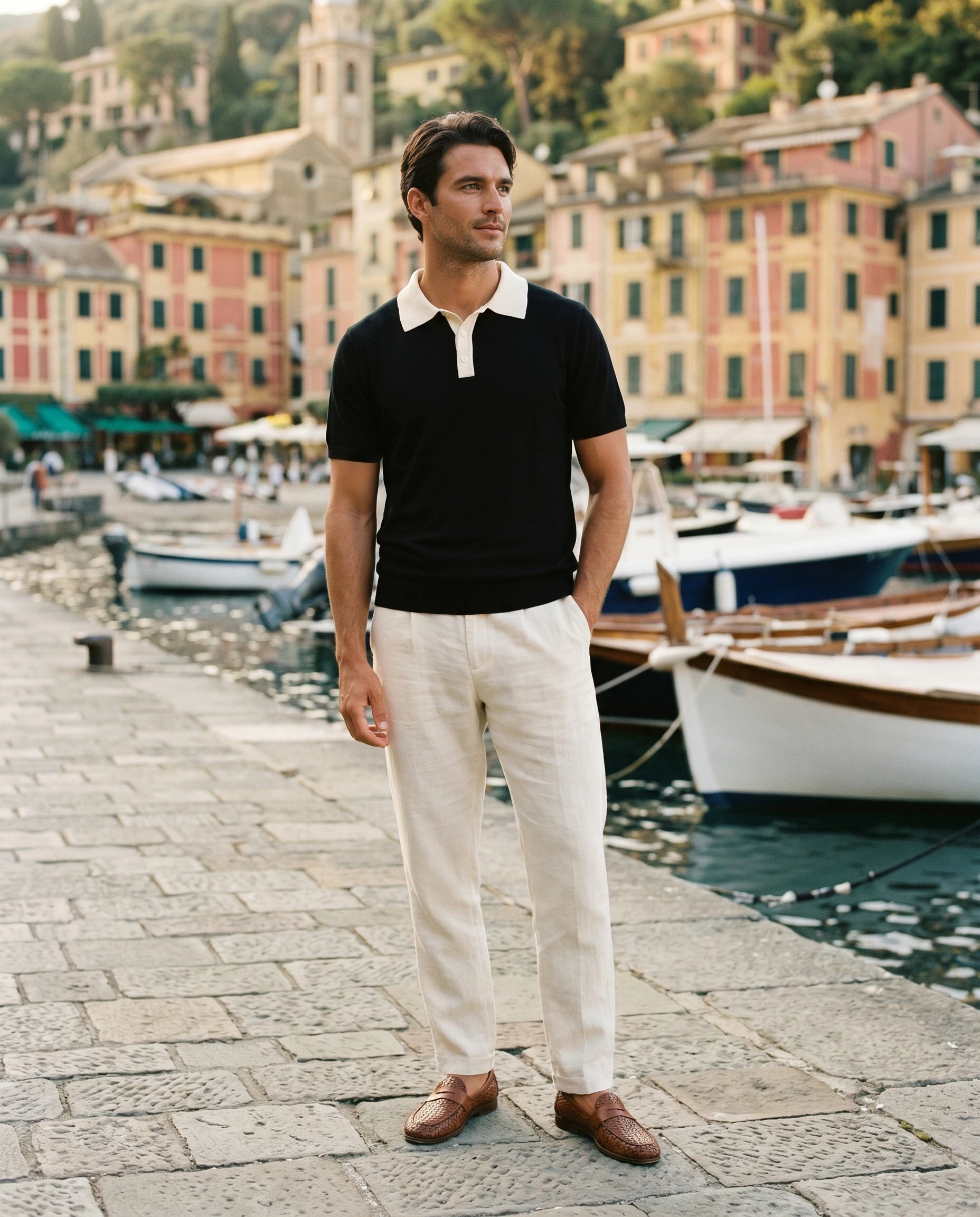 Black Contrast Collar Knit Polo