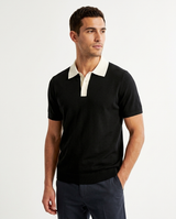 Black Contrast Collar Knit Polo view 3