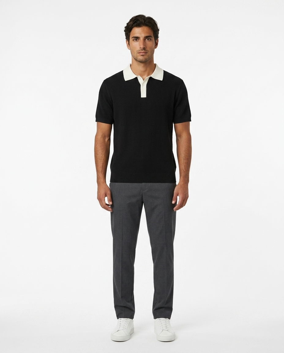 Black Contrast Collar Knit Polo