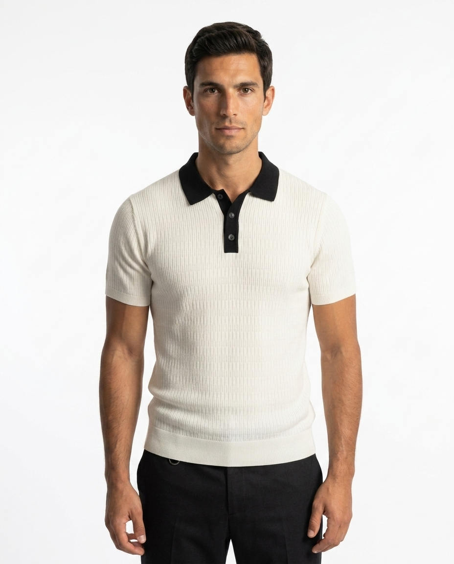 Ivory Contrast Collar Knit Polo