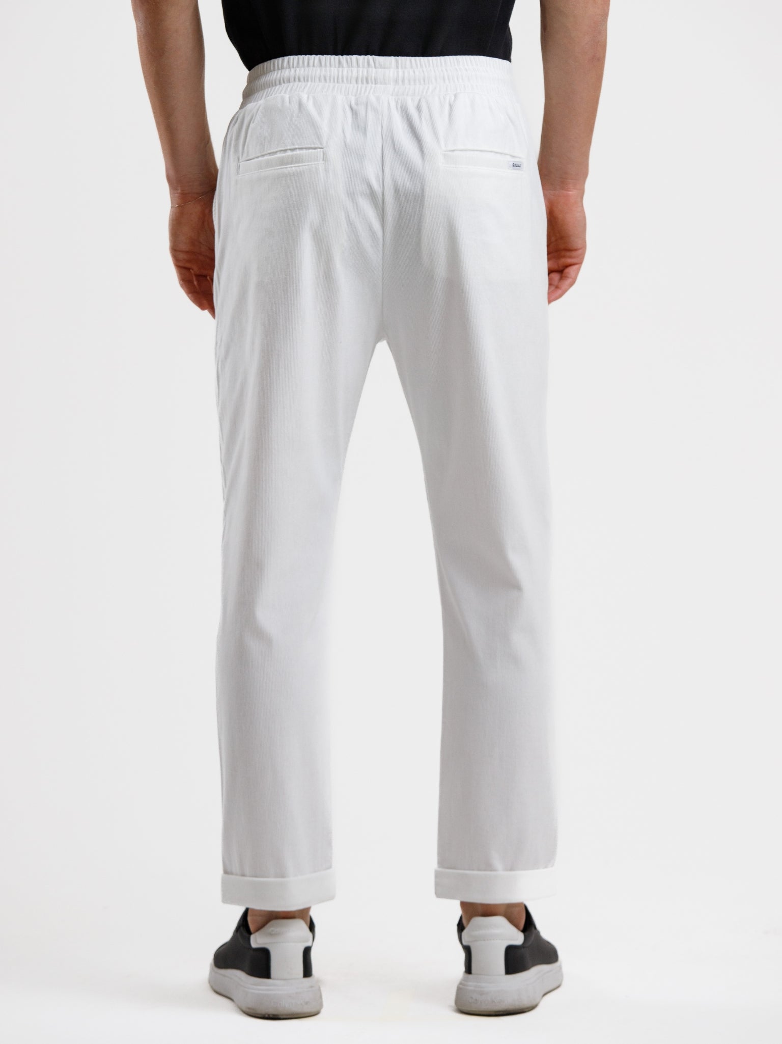 Mid Waist Corduroy Pant with Drawstring - White